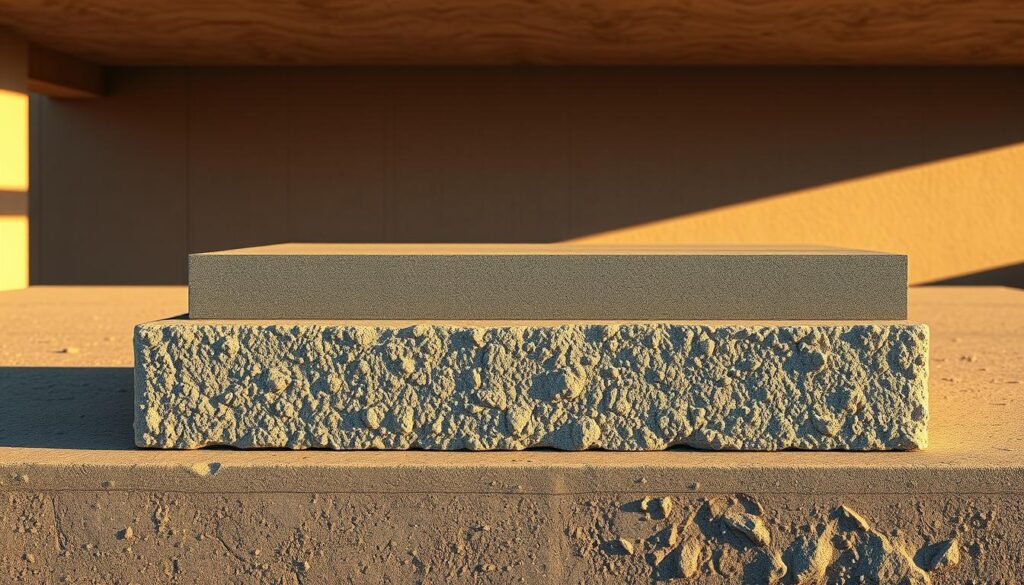 A cross-section of a concrete structure, illuminated by warm, directional lighting that casts dramatic shadows. The foreground features a sample of B20 concrete, its textured surface detailed and gritty, showcasing the aggregates and cement matrix. In the middle ground, the concrete transitions into a smooth, polished surface, allowing the viewer to appreciate the material's versatility. The background fades into a minimalist, architectural setting, hinting at the potential applications of this robust construction material. A cross-section of a concrete structure, illuminated by warm, directional lighting that casts dramatic shadows. The foreground features a sample of B20 concrete, its textured surface detailed and gritty, showcasing the aggregates and cement matrix. In the middle ground, the concrete transitions into a smooth, polished surface, allowing the viewer to appreciate the material's versatility. The background fades into a minimalist, architectural setting, hinting at the potential applications of this robust construction material.