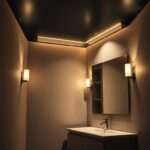 ciemny sufit w małej łazience