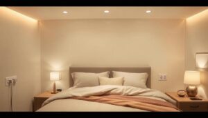 gniazdka przy łóżku w sypialni