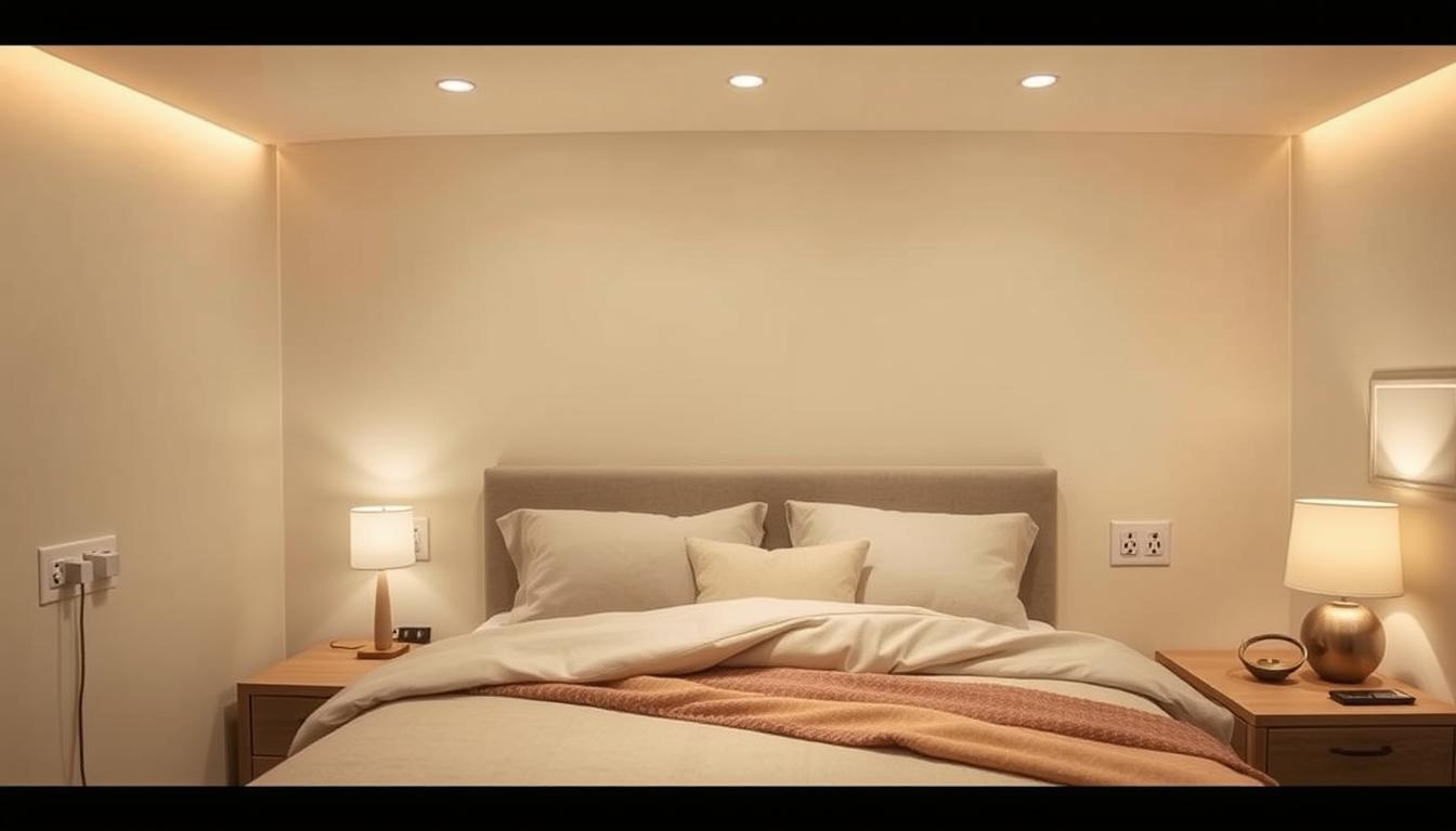 gniazdka przy łóżku w sypialni